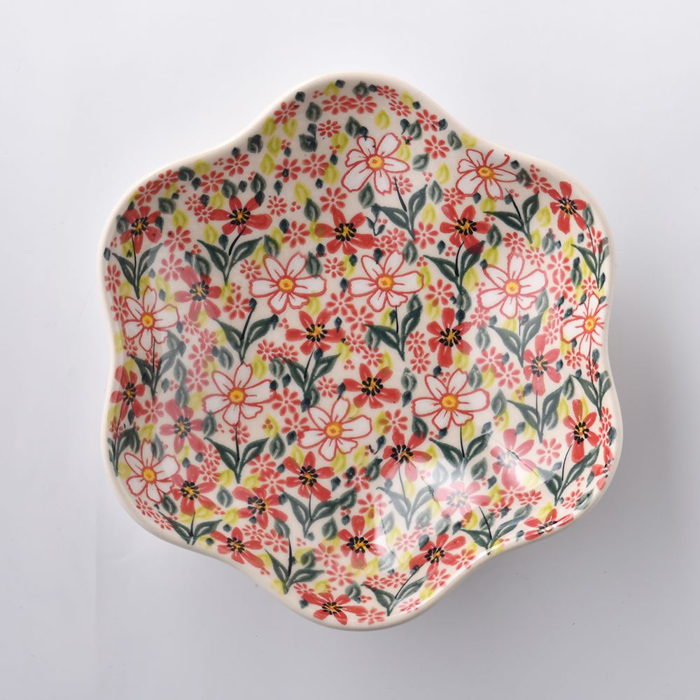 Handmade Polish Pottery Vena flower shaped plate,serving plate,20cm pink heaven Boleslawiec Ceramics