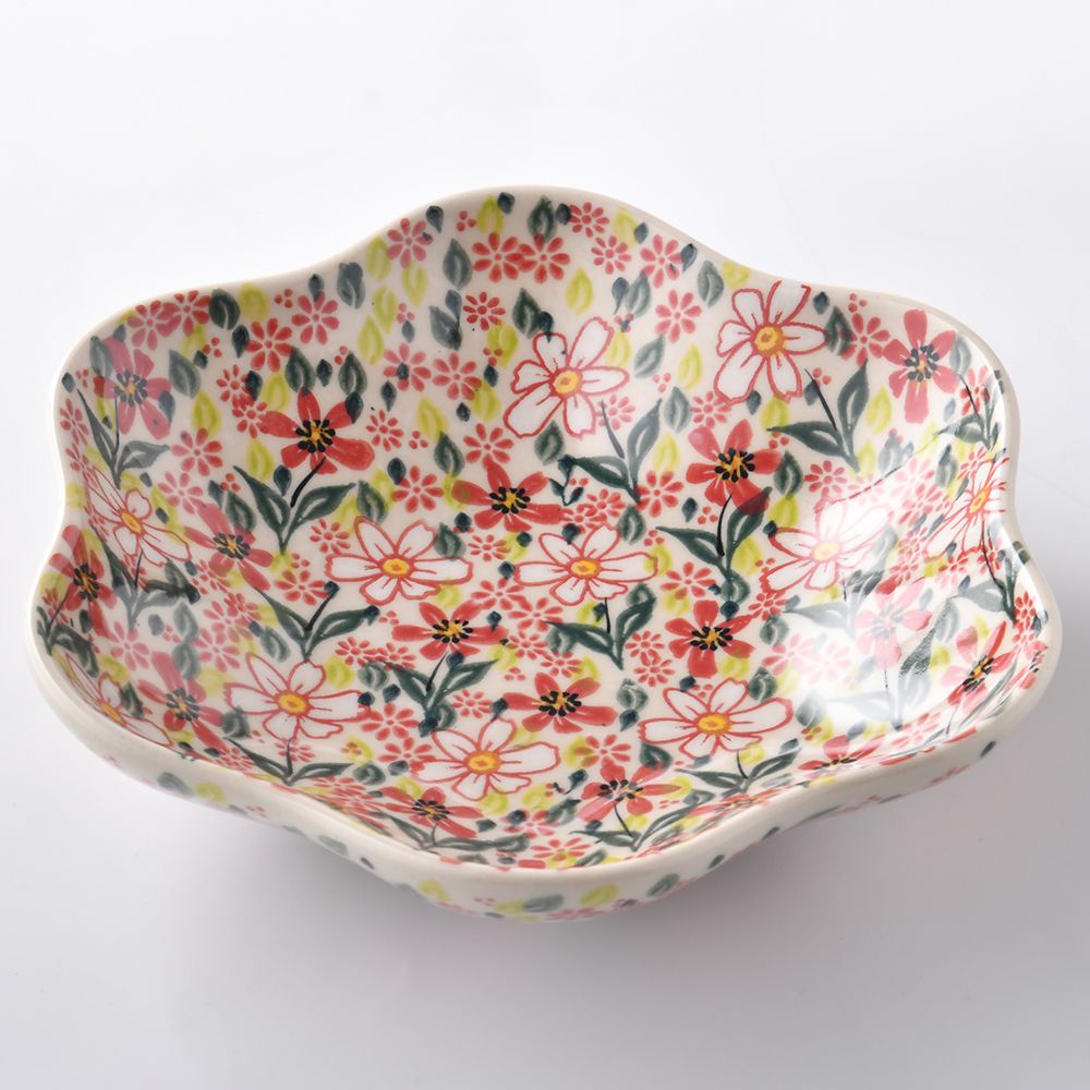 Handmade Polish Pottery Vena flower shaped plate,serving plate,20cm pink heaven Boleslawiec Ceramics