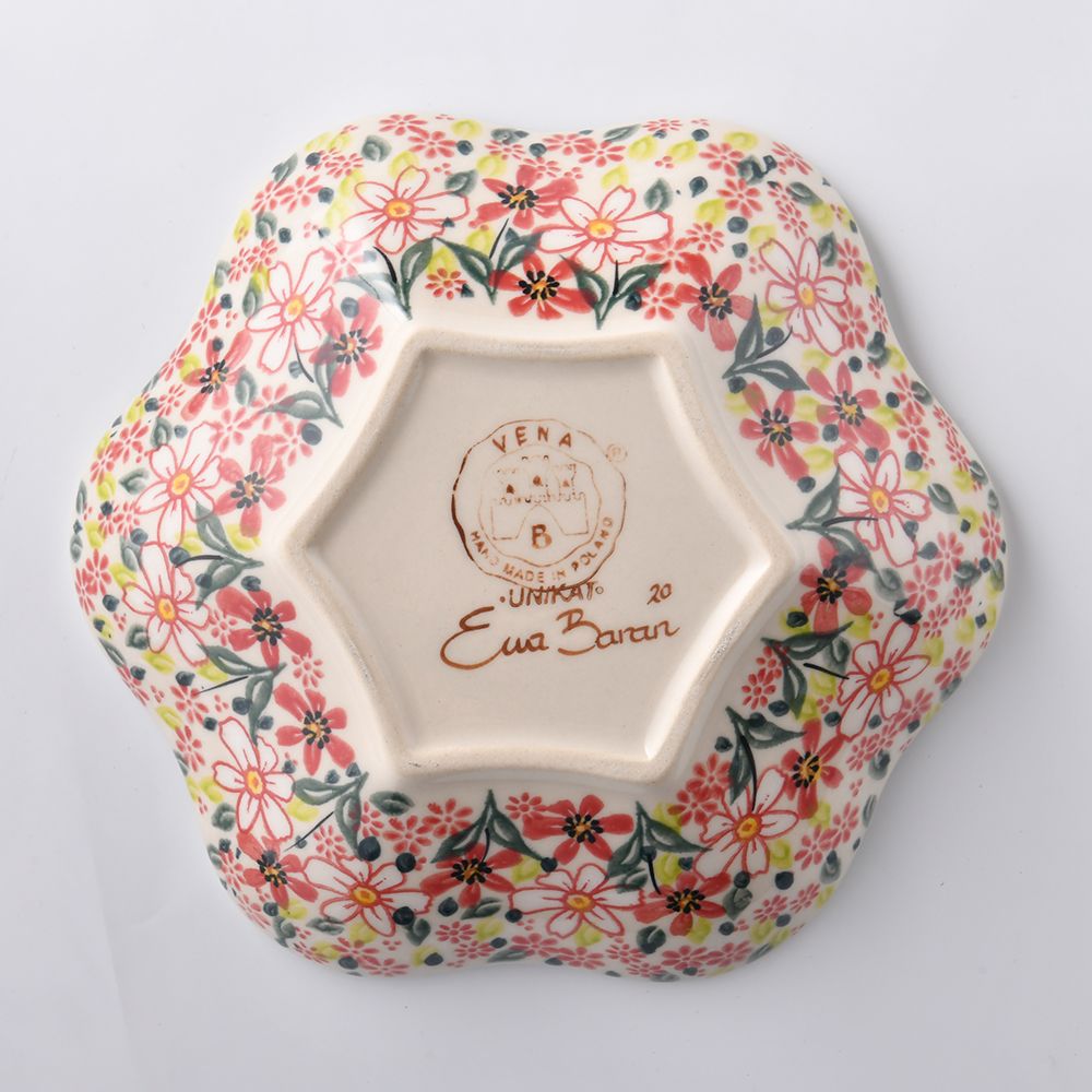 Handmade Polish Pottery Vena flower shaped plate,serving plate,20cm pink heaven Boleslawiec Ceramics