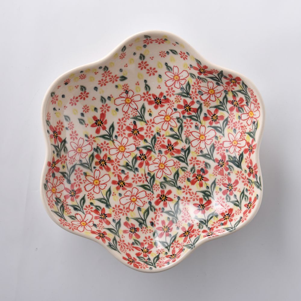 Handmade Polish Pottery Vena flower shaped plate,serving plate,24cm pink heaven Boleslawiec Ceramics