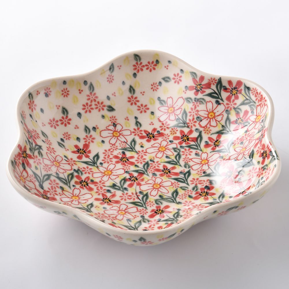 Handmade Polish Pottery Vena flower shaped plate,serving plate,24cm pink heaven Boleslawiec Ceramics