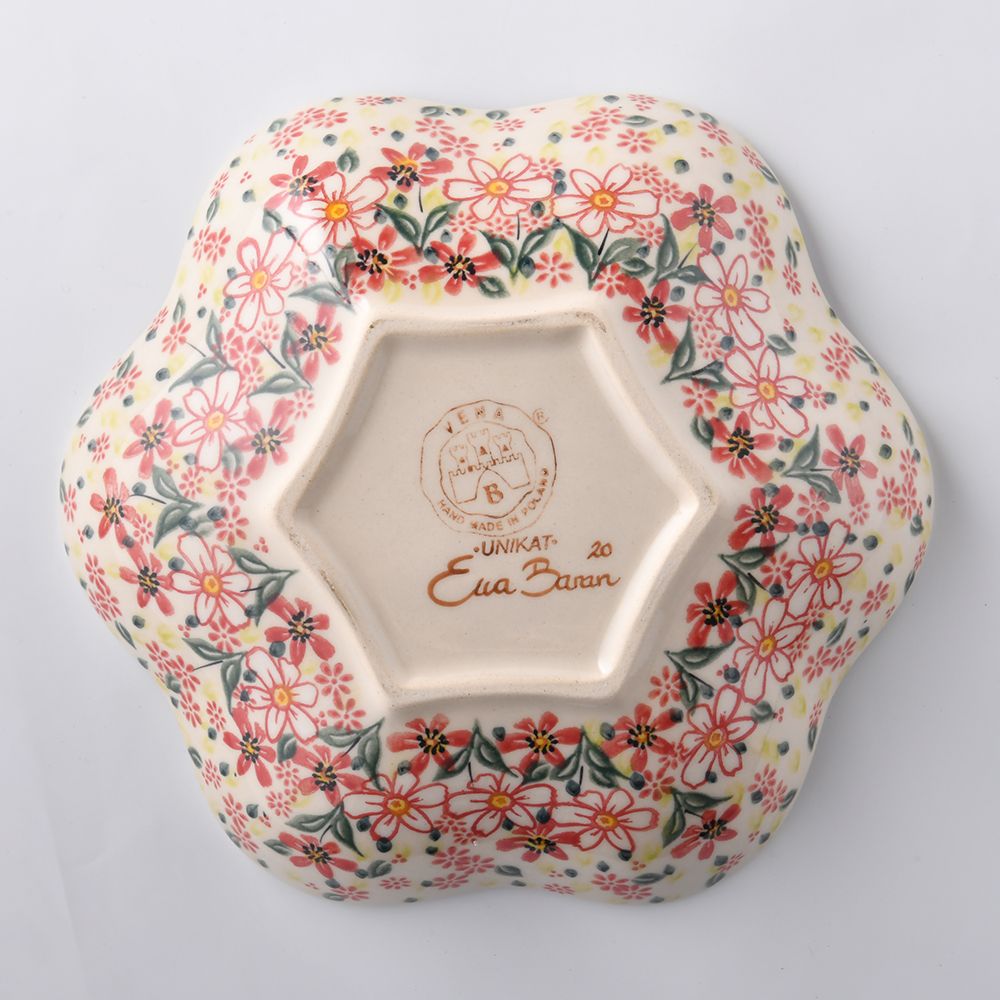 Handmade Polish Pottery Vena flower shaped plate,serving plate,24cm pink heaven Boleslawiec Ceramics