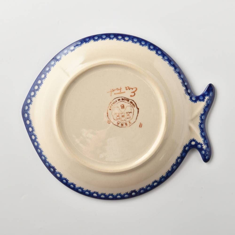 Handmade Polish Pottery Vena fish shaped platter,serving platter,22cm winter paradise Boleslawiec Ceramics