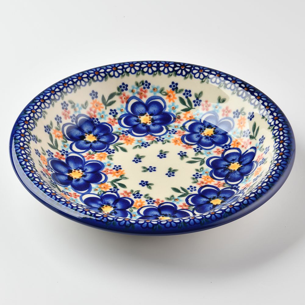 Handmade Polish Pottery Vena round deep plate 22cm spring bouquet Boleslawiec Ceramics