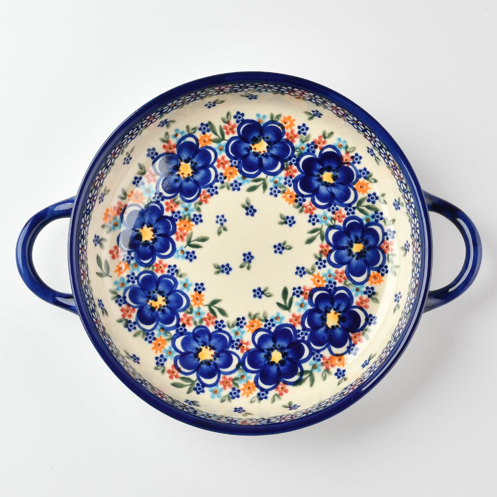 Handmade Polish Pottery Vena round deep plate 23cm spring bouquet Boleslawiec Ceramics