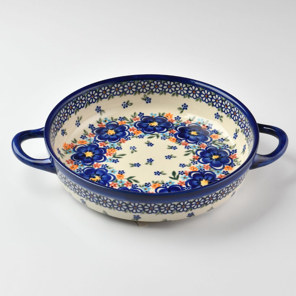 Handmade Polish Pottery Vena round deep plate 23cm spring bouquet Boleslawiec Ceramics