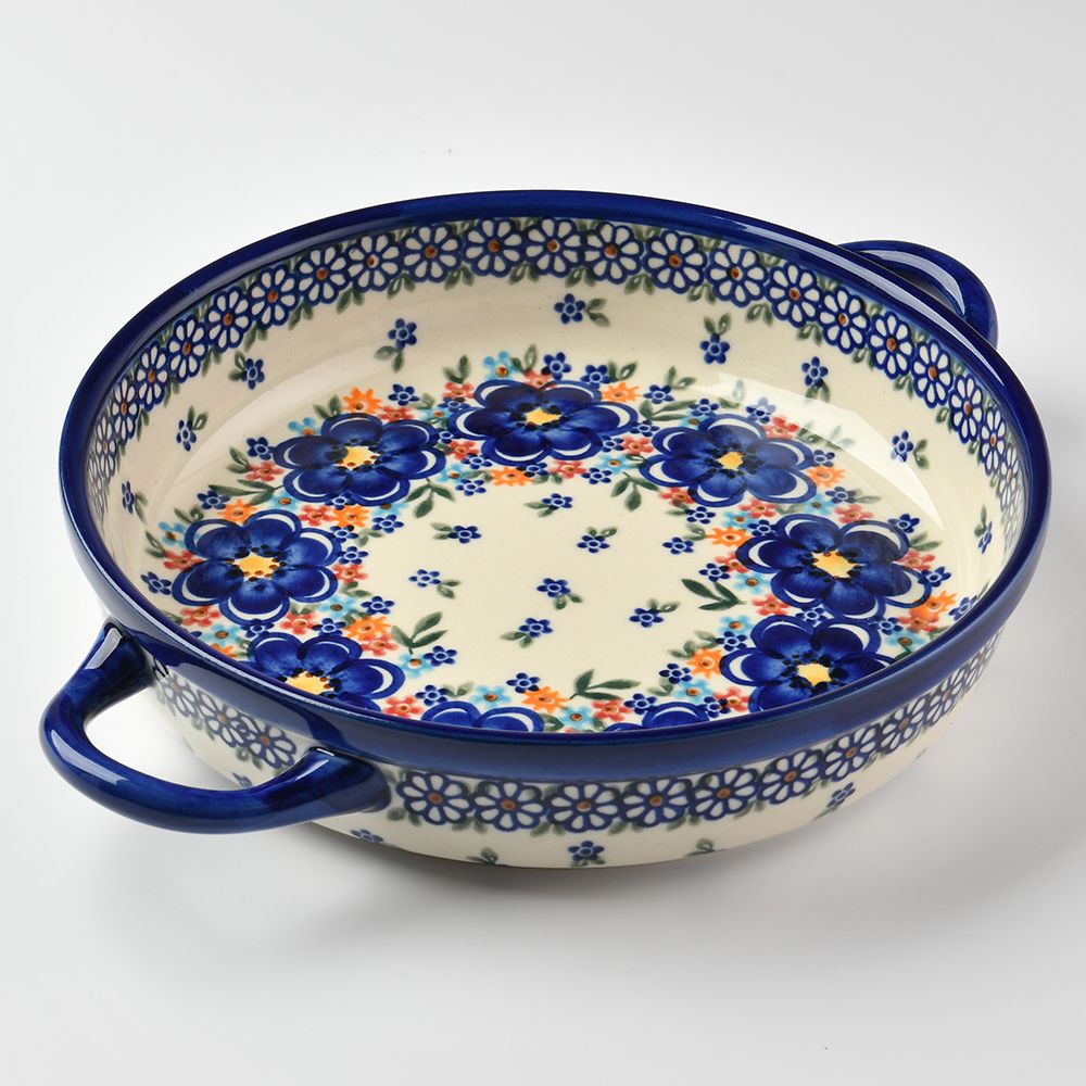 Handmade Polish Pottery Vena round deep plate 23cm spring bouquet Boleslawiec Ceramics