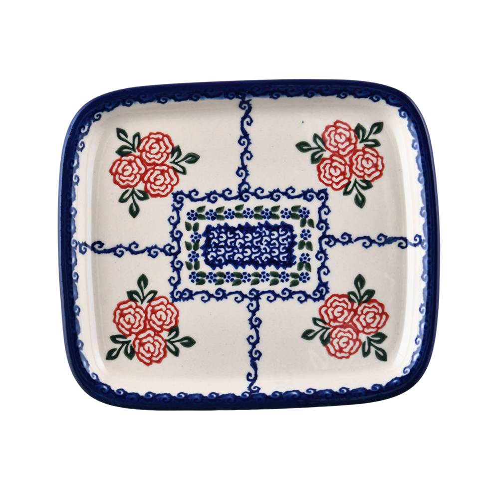 Handmade Polish Pottery Vena rectangular plate 17cm rose garden Boleslawiec Ceramics