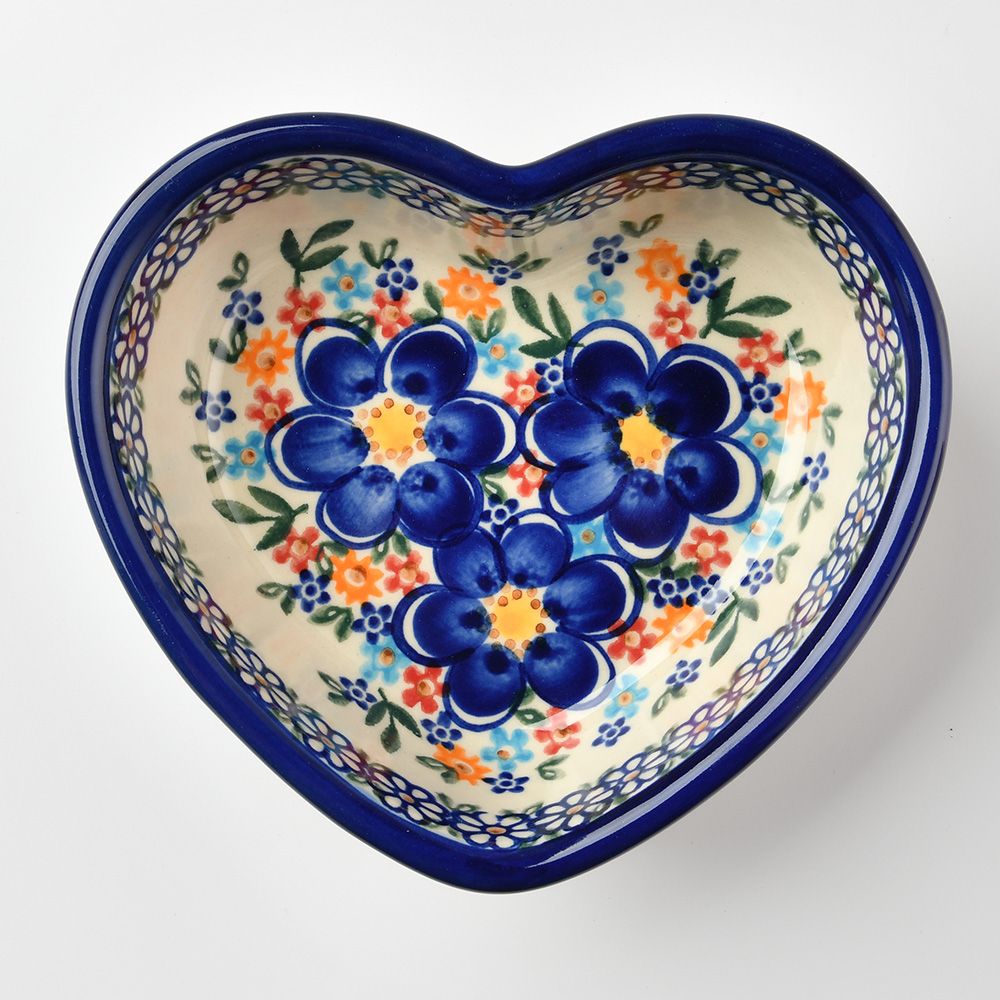 Handmade Polish Pottery Vena heart shaped bowl,snack bowl,13.5cm spring bouquet Boleslawiec Ceramics