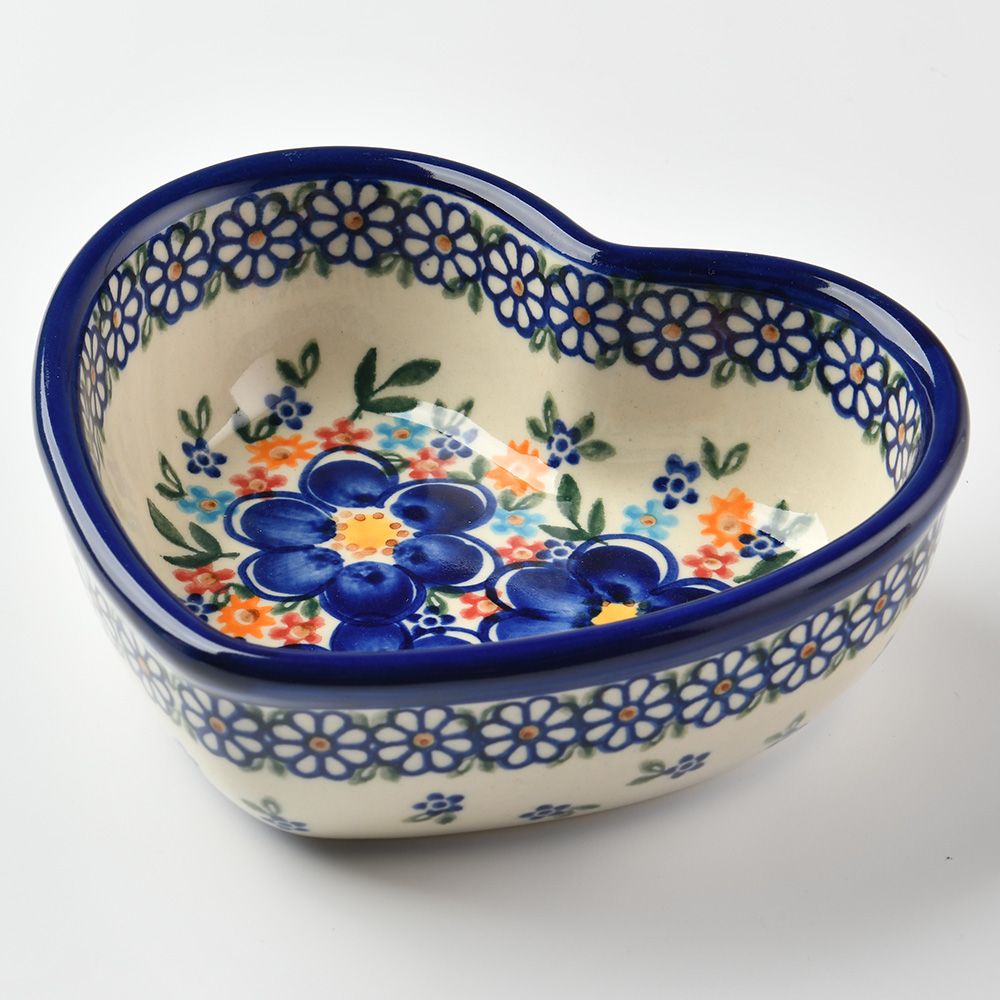 Handmade Polish Pottery Vena heart shaped bowl,snack bowl,13.5cm spring bouquet Boleslawiec Ceramics