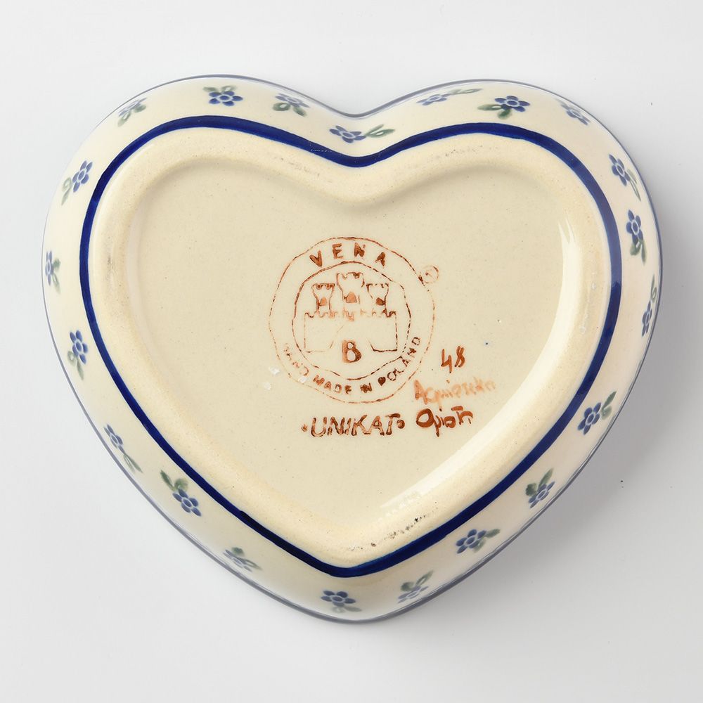 Handmade Polish Pottery Vena heart shaped bowl,snack bowl,13.5cm spring bouquet Boleslawiec Ceramics