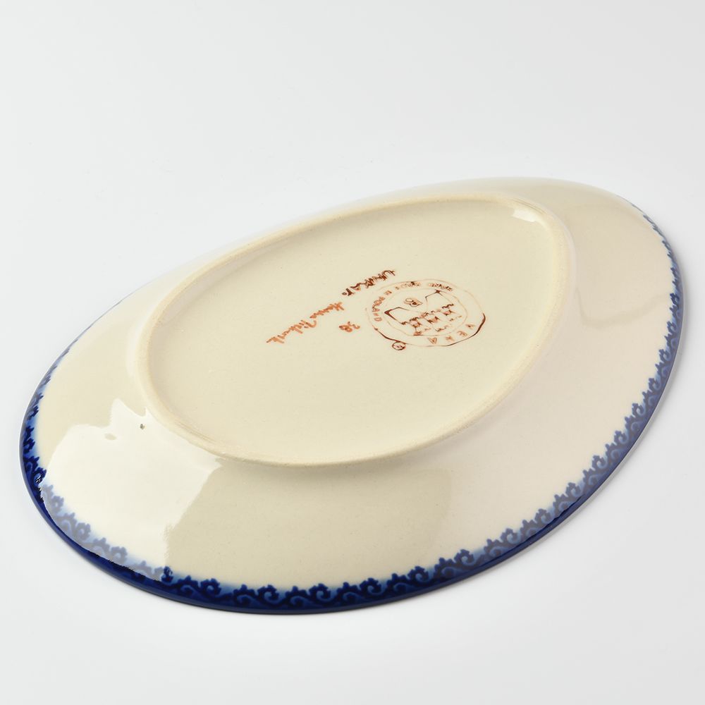 Handmade Polish Pottery Vena egg shaped plate,serving plate,25cm rose garden Boleslawiec Ceramics