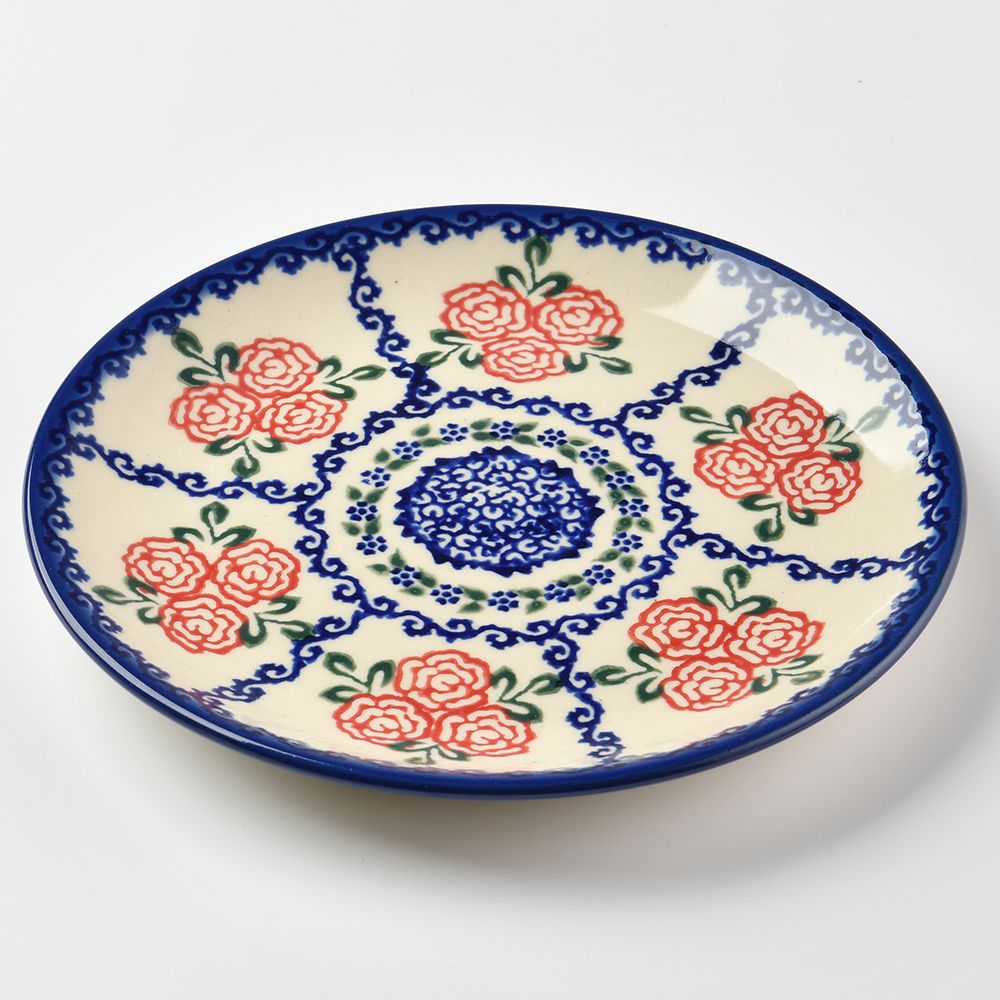 Handmade Polish Pottery Vena side plate 16cm rose garden Boleslawiec Ceramics