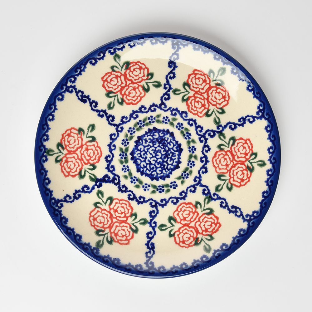 Handmade Polish Pottery Vena side plate 16cm rose garden Boleslawiec Ceramics