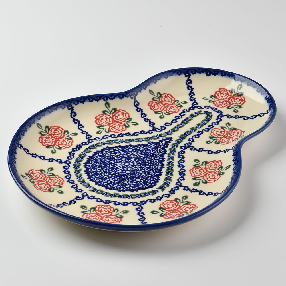 Handmade Polish Pottery Vena gourd shaped plate,serving plate,28cm rose garden Boleslawiec Ceramics