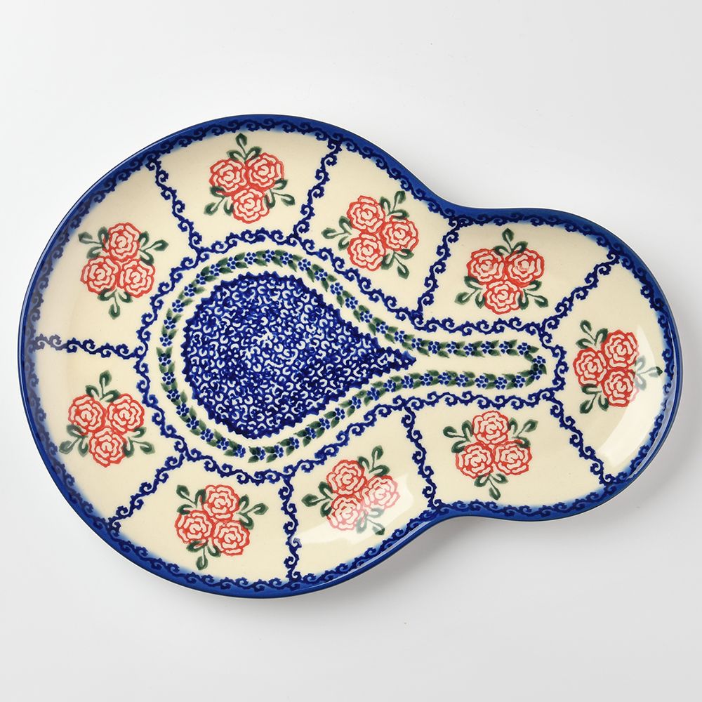 Handmade Polish Pottery Vena gourd shaped plate,serving plate,28cm rose garden Boleslawiec Ceramics