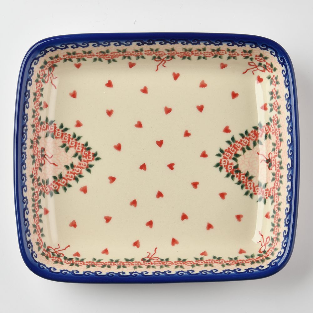 Handmade Polish Pottery Vena rectangular deep plate 20cm sweet heart Boleslawiec Ceramics