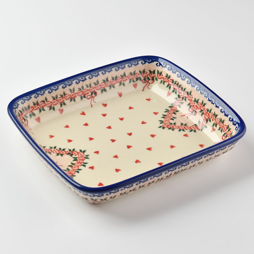 Handmade Polish Pottery Vena rectangular deep plate 20cm sweet heart Boleslawiec Ceramics