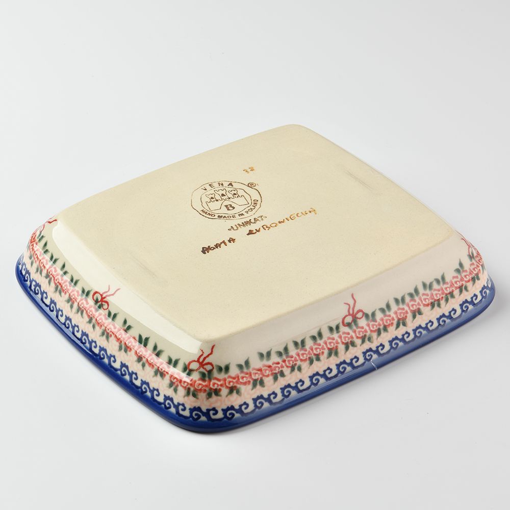 Handmade Polish Pottery Vena rectangular deep plate 20cm sweet heart Boleslawiec Ceramics