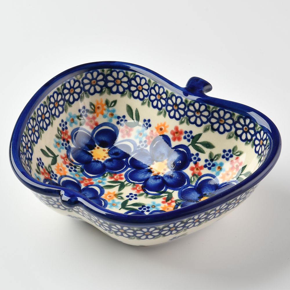Handmade Polish Pottery Vena apple shaped bowl,snack bowl,16cm spring bouquet Boleslawiec Ceramics