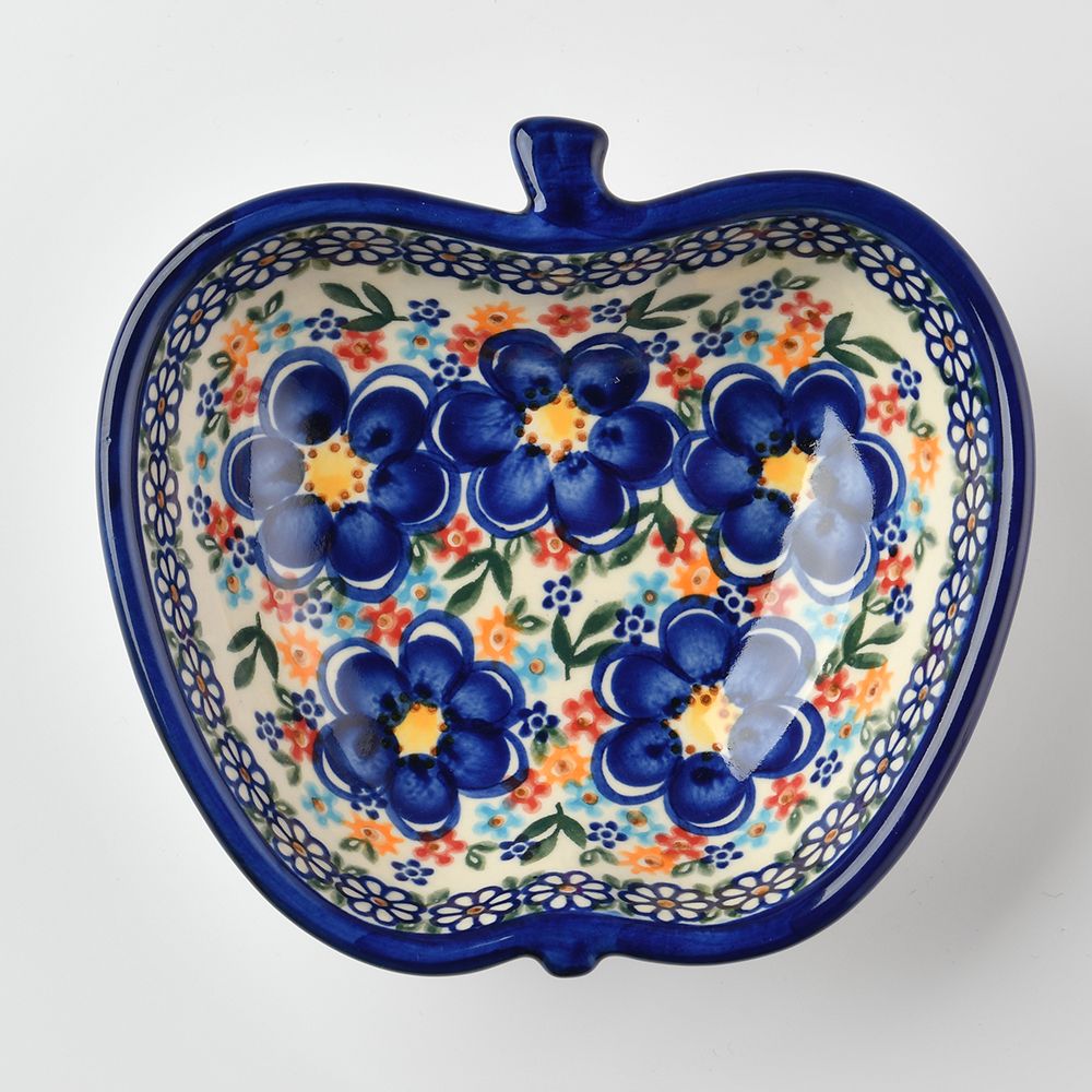 Handmade Polish Pottery Vena apple shaped bowl,snack bowl,16cm spring bouquet Boleslawiec Ceramics
