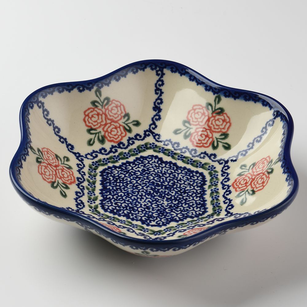 Handmade Polish Pottery Vena flower shaped plate,serving plate,20cm rose garden Boleslawiec Ceramics