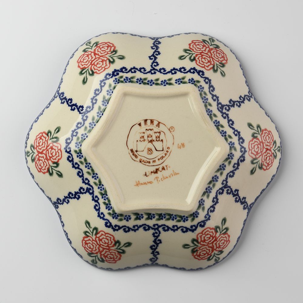 Handmade Polish Pottery Vena flower shaped plate,serving plate,20cm rose garden Boleslawiec Ceramics