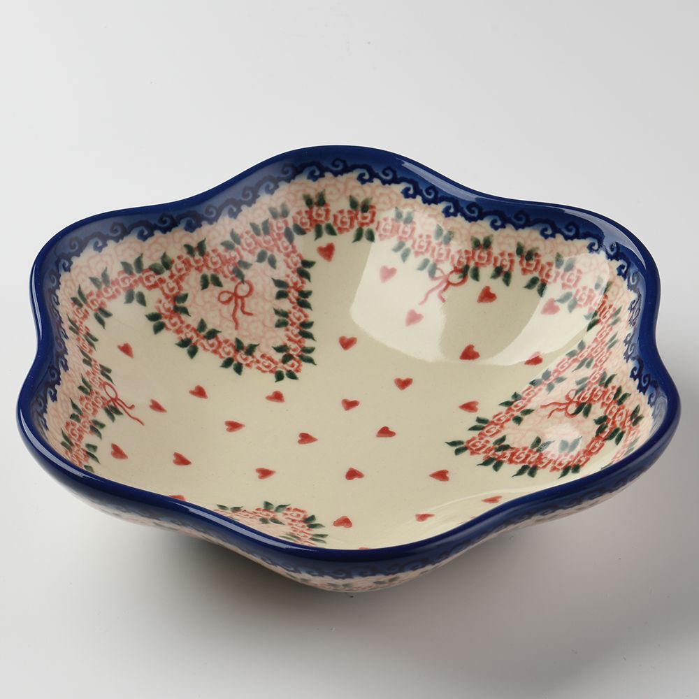 Handmade Polish Pottery Vena flower shaped plate,serving plate,20cm sweet heart Boleslawiec Ceramics