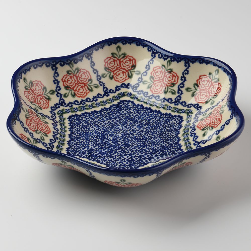 Handmade Polish Pottery Vena flower shaped plate,serving plate,24cm rose garden Boleslawiec Ceramics