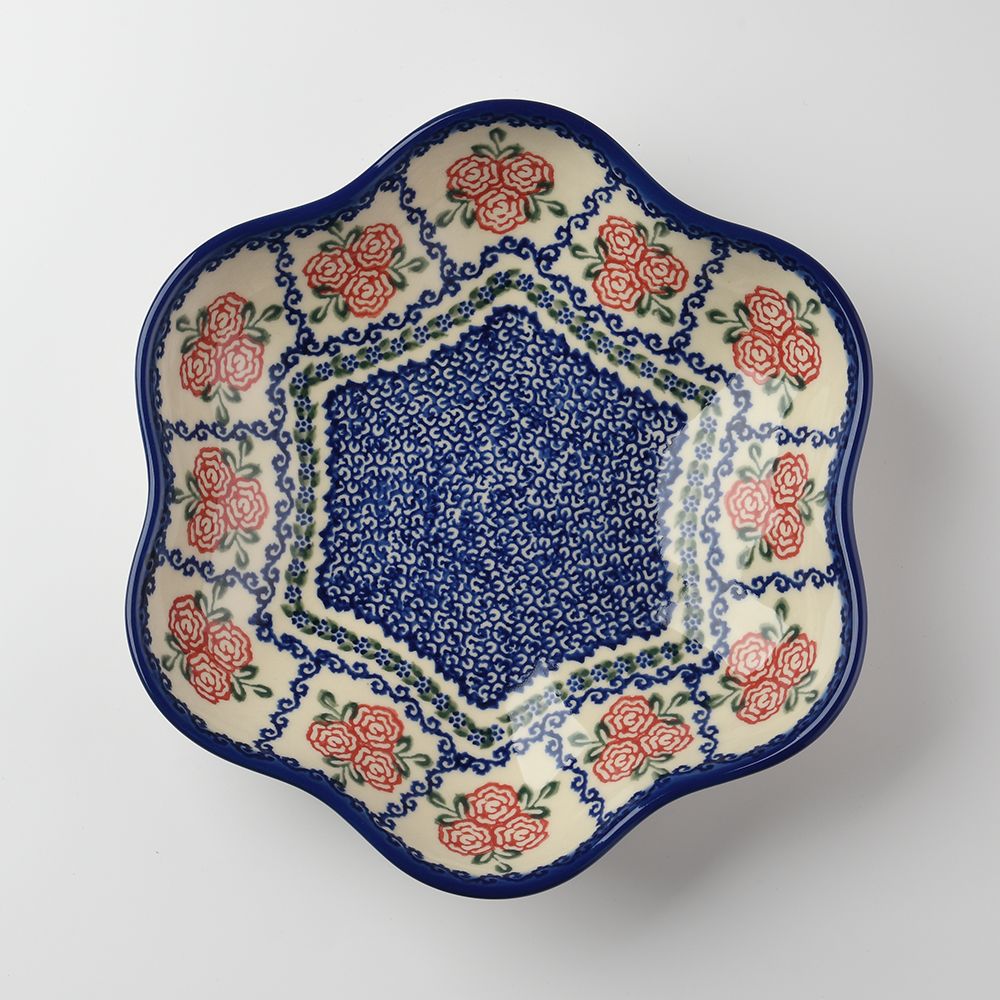 Handmade Polish Pottery Vena flower shaped plate,serving plate,24cm rose garden Boleslawiec Ceramics