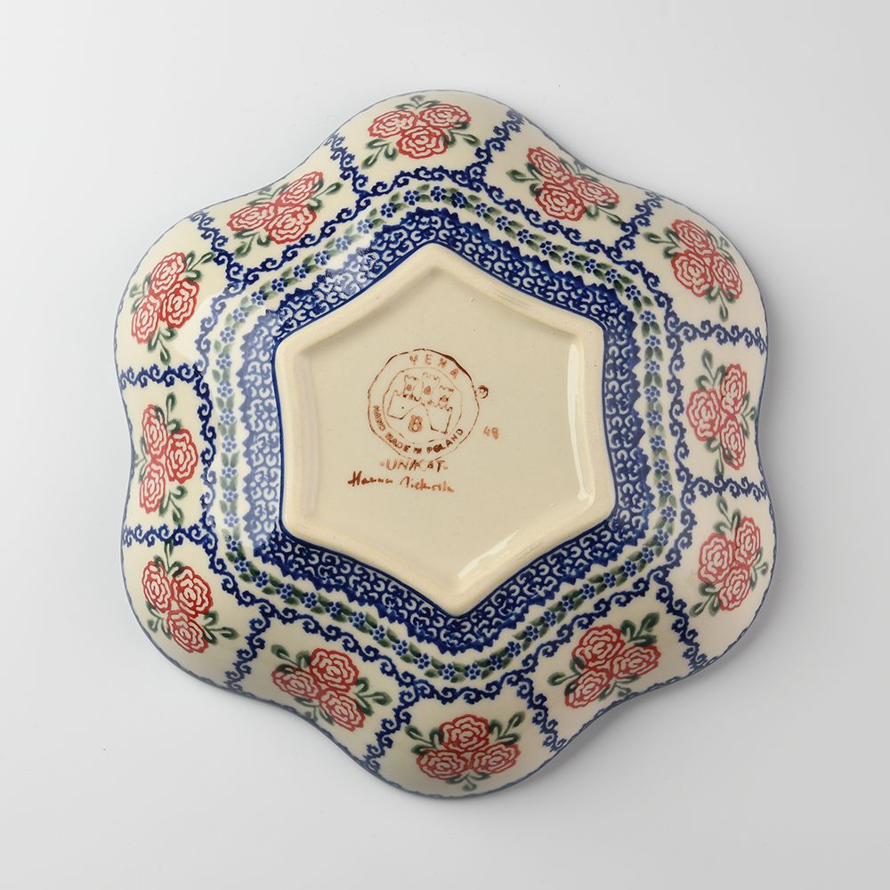 Handmade Polish Pottery Vena flower shaped plate,serving plate,24cm rose garden Boleslawiec Ceramics