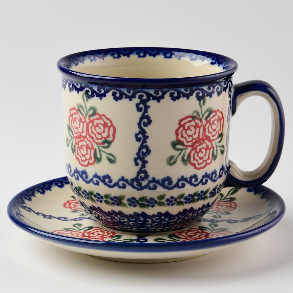 Handmade Polish Pottery Vena cup set 250ml rose garden Boleslawiec Ceramics