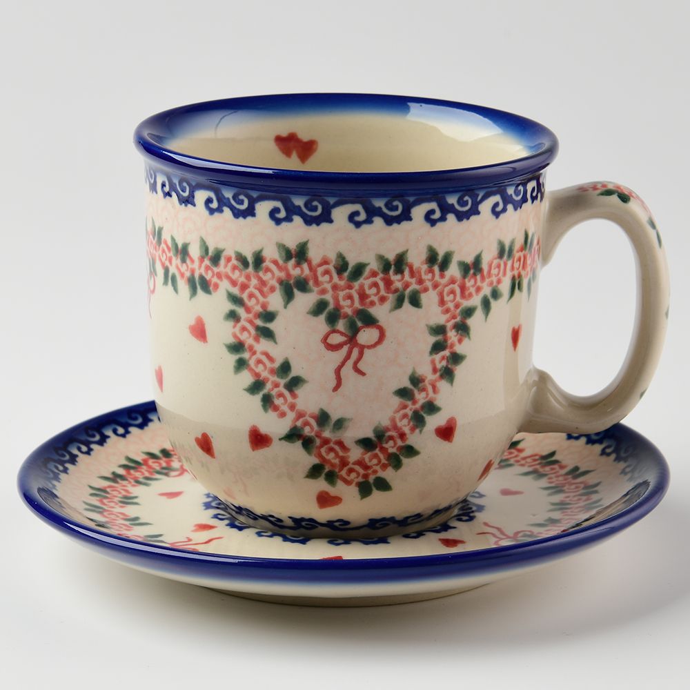 Handmade Polish Pottery Vena cup set 250ml sweet heart Boleslawiec Ceramics