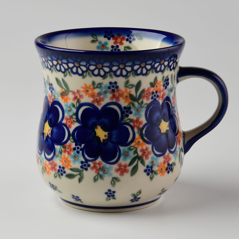 Handmade Polish Pottery Vena coffee mug 500ml spring bouquet Boleslawiec Ceramics