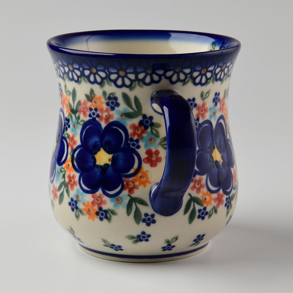 Handmade Polish Pottery Vena coffee mug 500ml spring bouquet Boleslawiec Ceramics