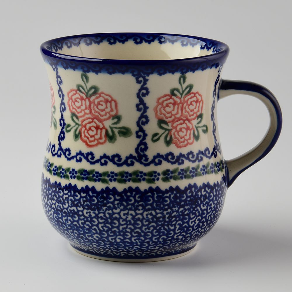 Handmade Polish Pottery Vena coffee mug 500ml rose garden Boleslawiec Ceramics