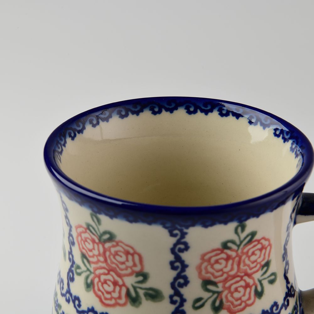 Handmade Polish Pottery Vena coffee mug 500ml rose garden Boleslawiec Ceramics