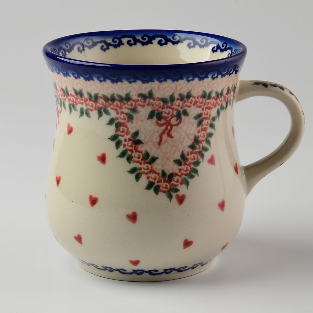 Handmade Polish Pottery Vena coffee mug 500ml sweet heart Boleslawiec Ceramics