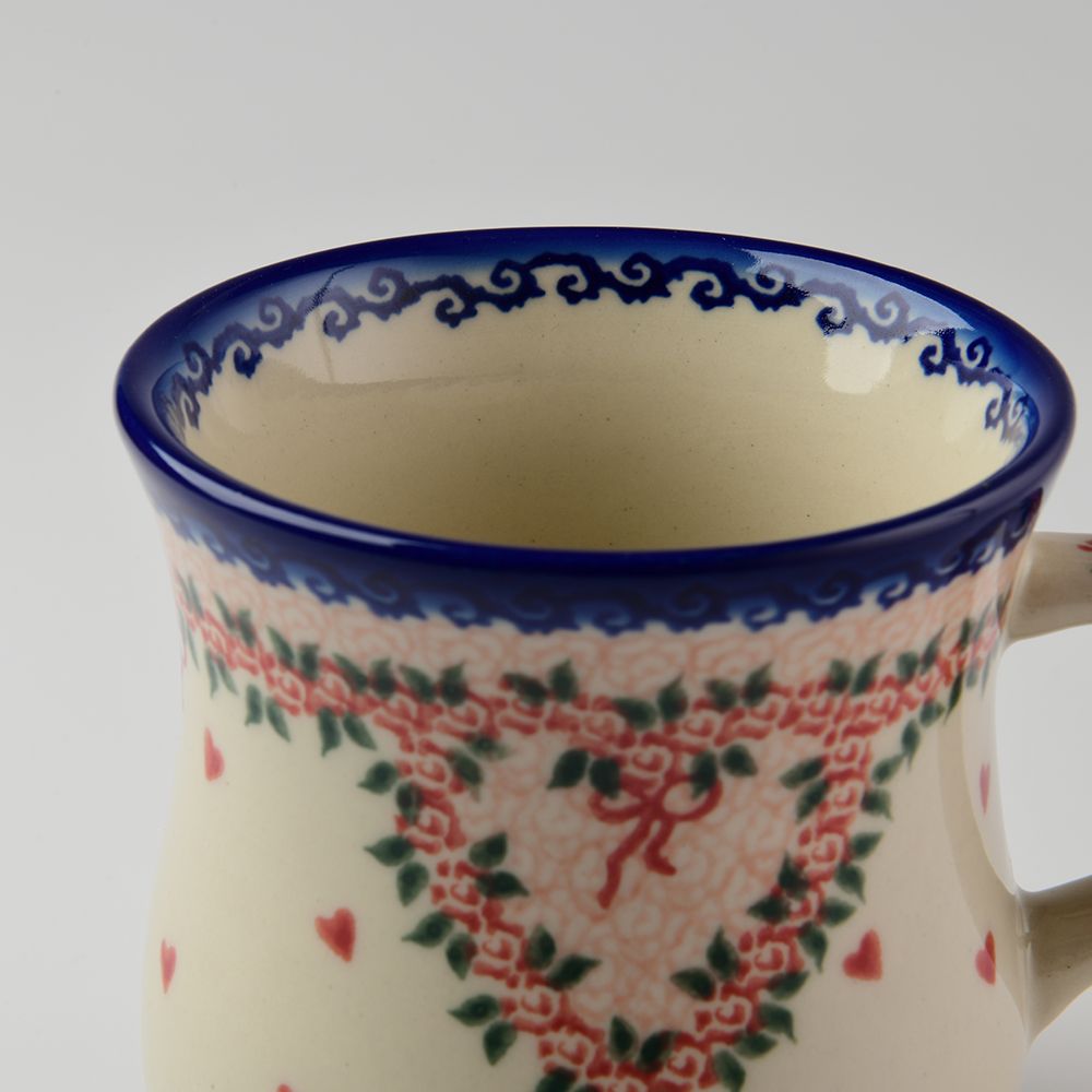Handmade Polish Pottery Vena coffee mug 500ml sweet heart Boleslawiec Ceramics