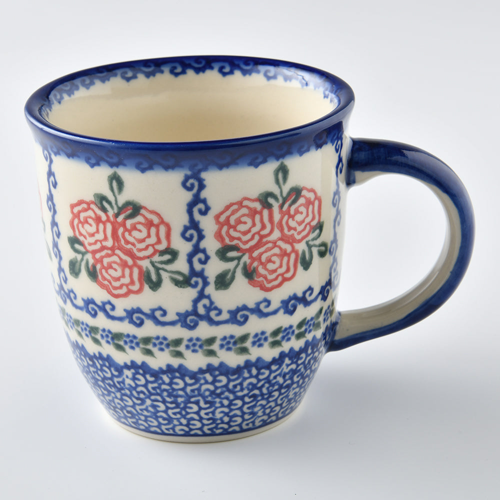 Handmade Polish Pottery Vena coffee mug 300ml rose garden Boleslawiec Ceramics