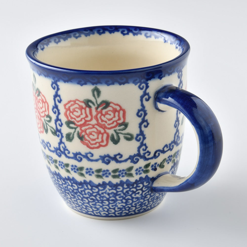 Handmade Polish Pottery Vena coffee mug 300ml rose garden Boleslawiec Ceramics
