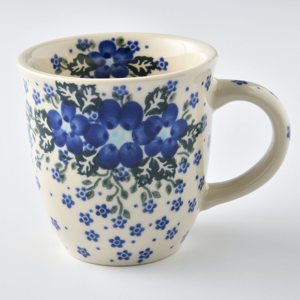 Handmade Polish Pottery Vena coffee mug 300ml blue fantasy Boleslawiec Ceramics