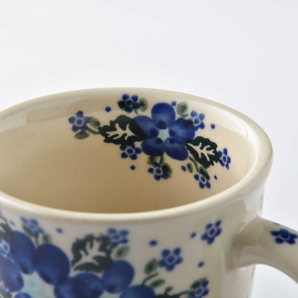 Handmade Polish Pottery Vena coffee mug 300ml blue fantasy Boleslawiec Ceramics