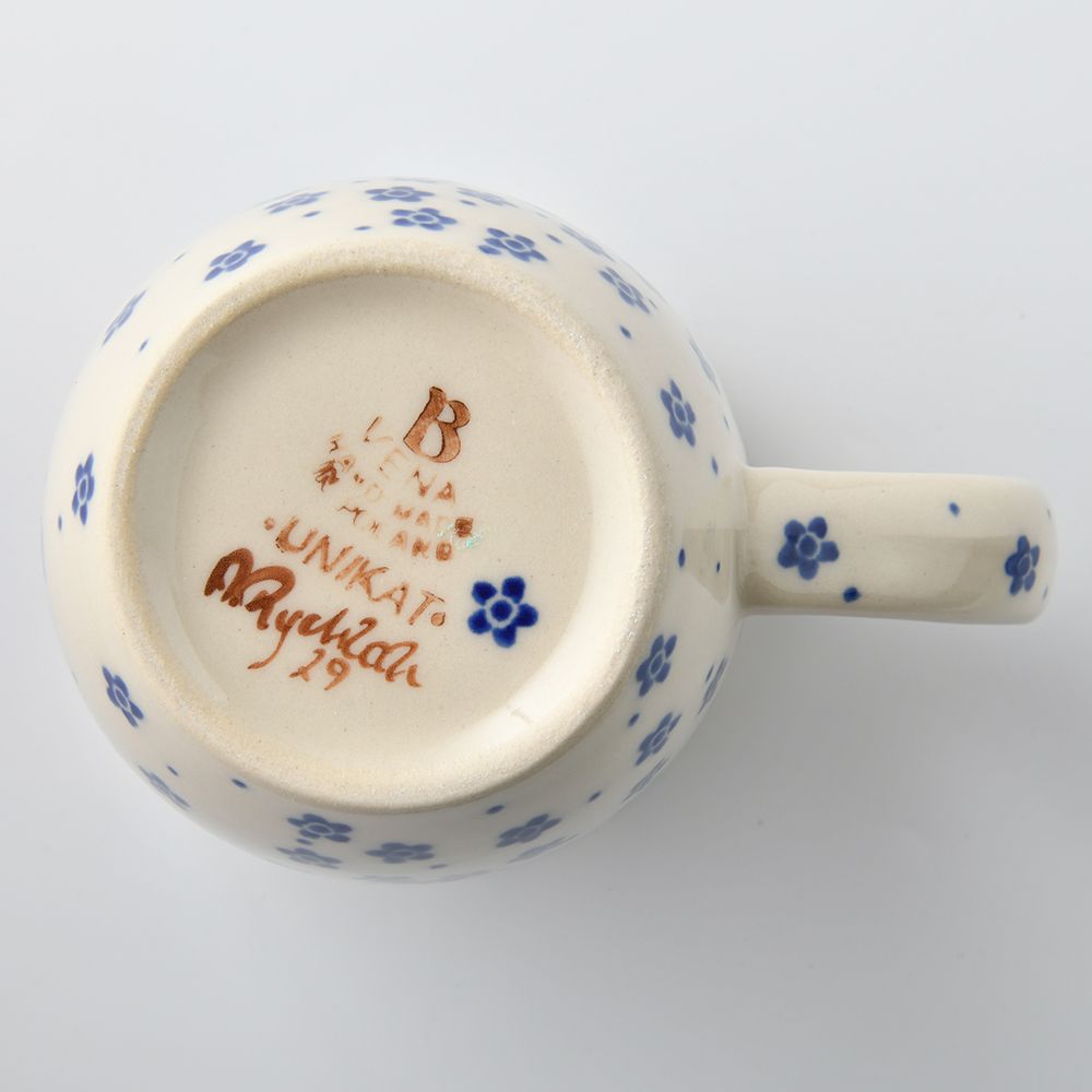 Handmade Polish Pottery Vena coffee mug 300ml blue fantasy Boleslawiec Ceramics