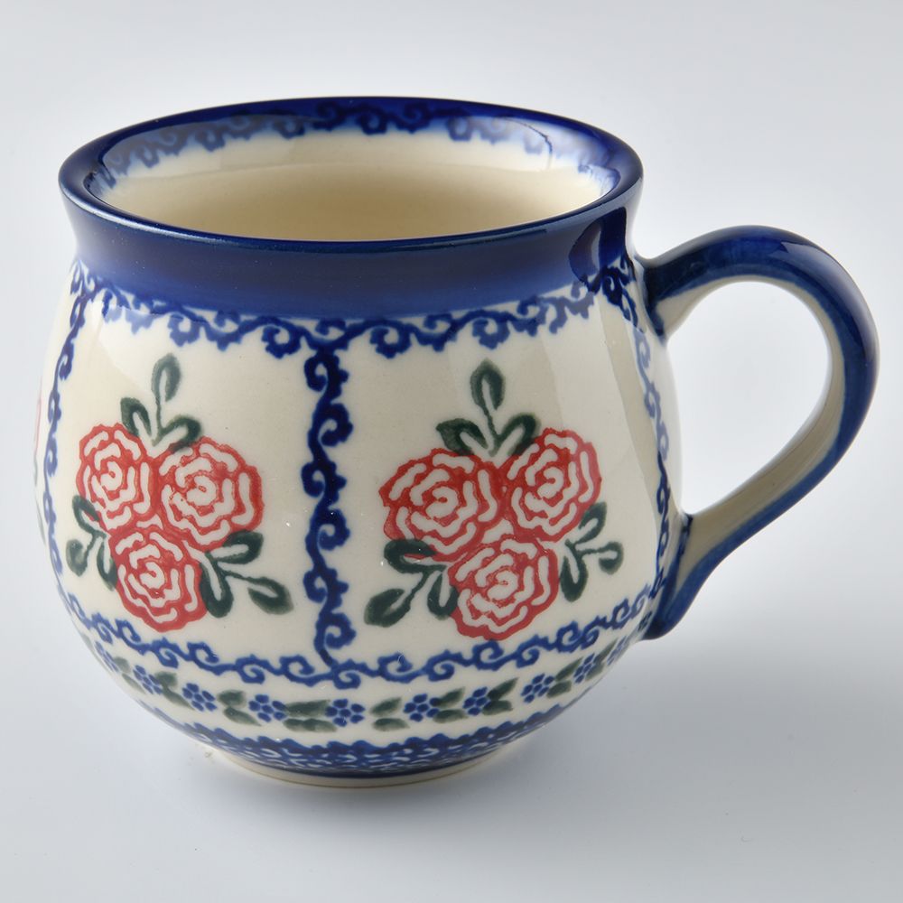 Handmade Polish Pottery Vena bubble mug 300ml rose garden Boleslawiec Ceramics