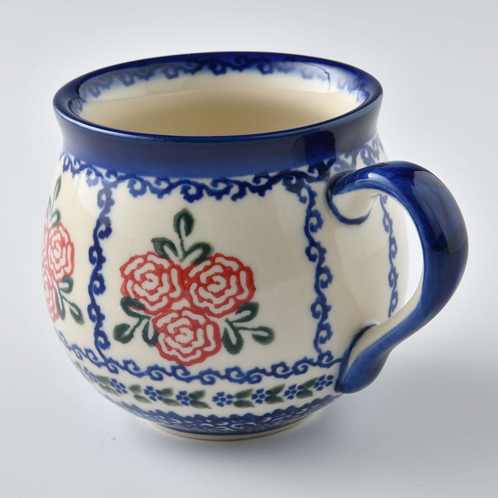 Handmade Polish Pottery Vena bubble mug 300ml rose garden Boleslawiec Ceramics