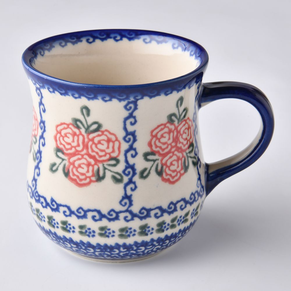 Handmade Polish Pottery Vena coffee mug 300ml rose garden Boleslawiec Ceramics