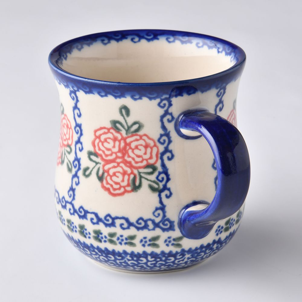 Handmade Polish Pottery Vena coffee mug 300ml rose garden Boleslawiec Ceramics