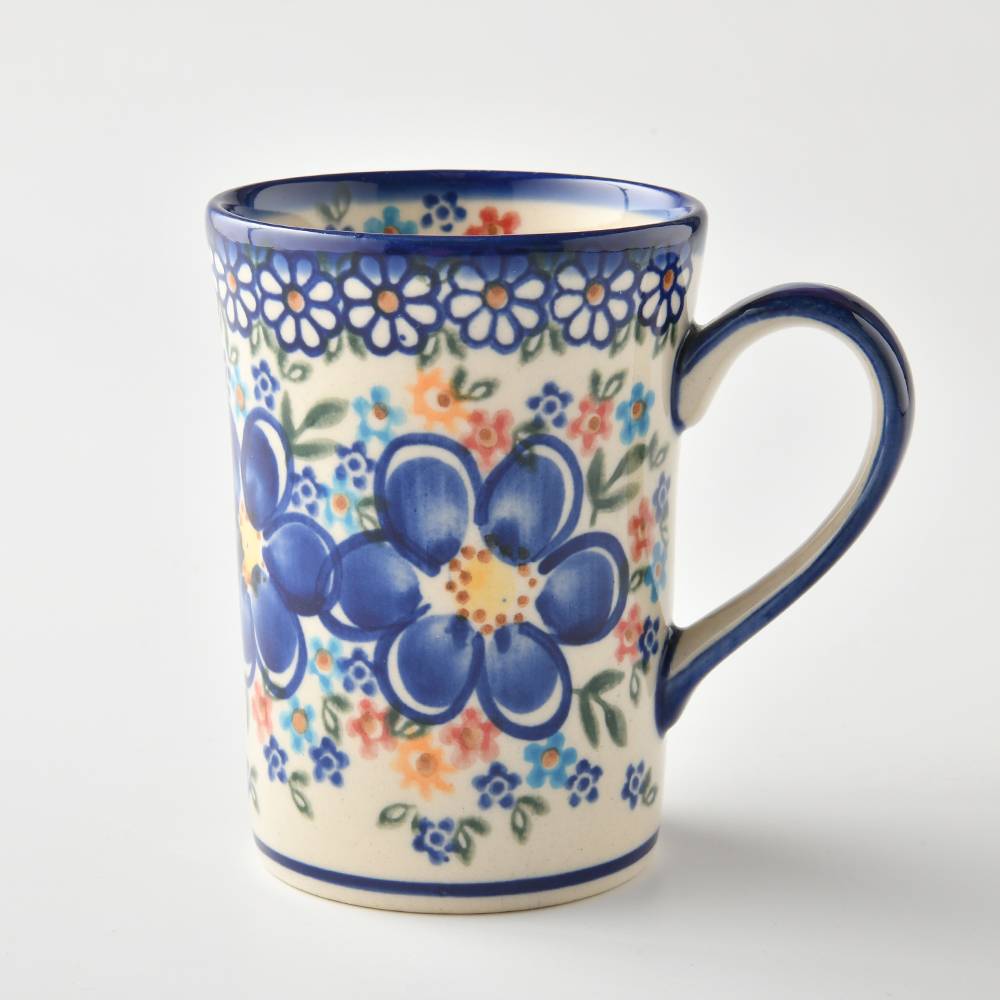 Handmade Polish Pottery Vena can mug 200ml spring bouquet Boleslawiec Ceramics