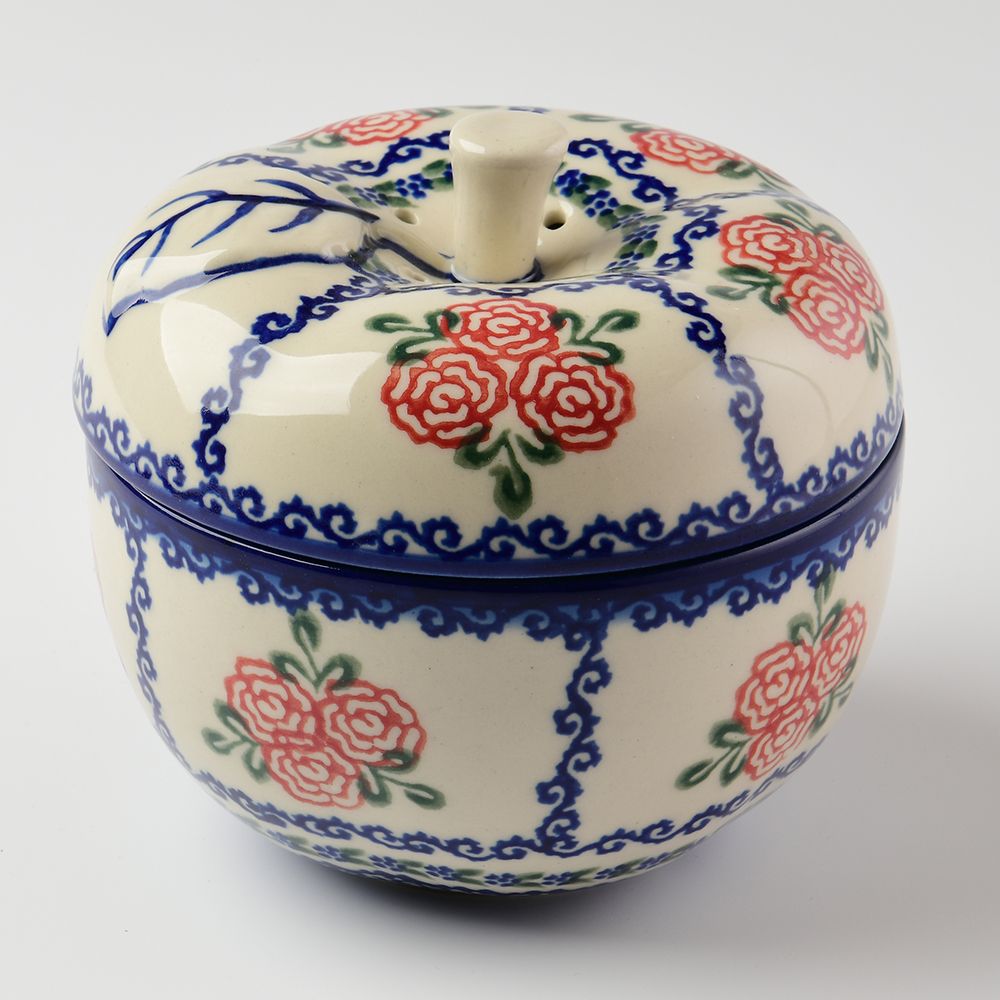 Handmade Polish Pottery Vena apple shaped jar rose garden Boleslawiec Ceramics